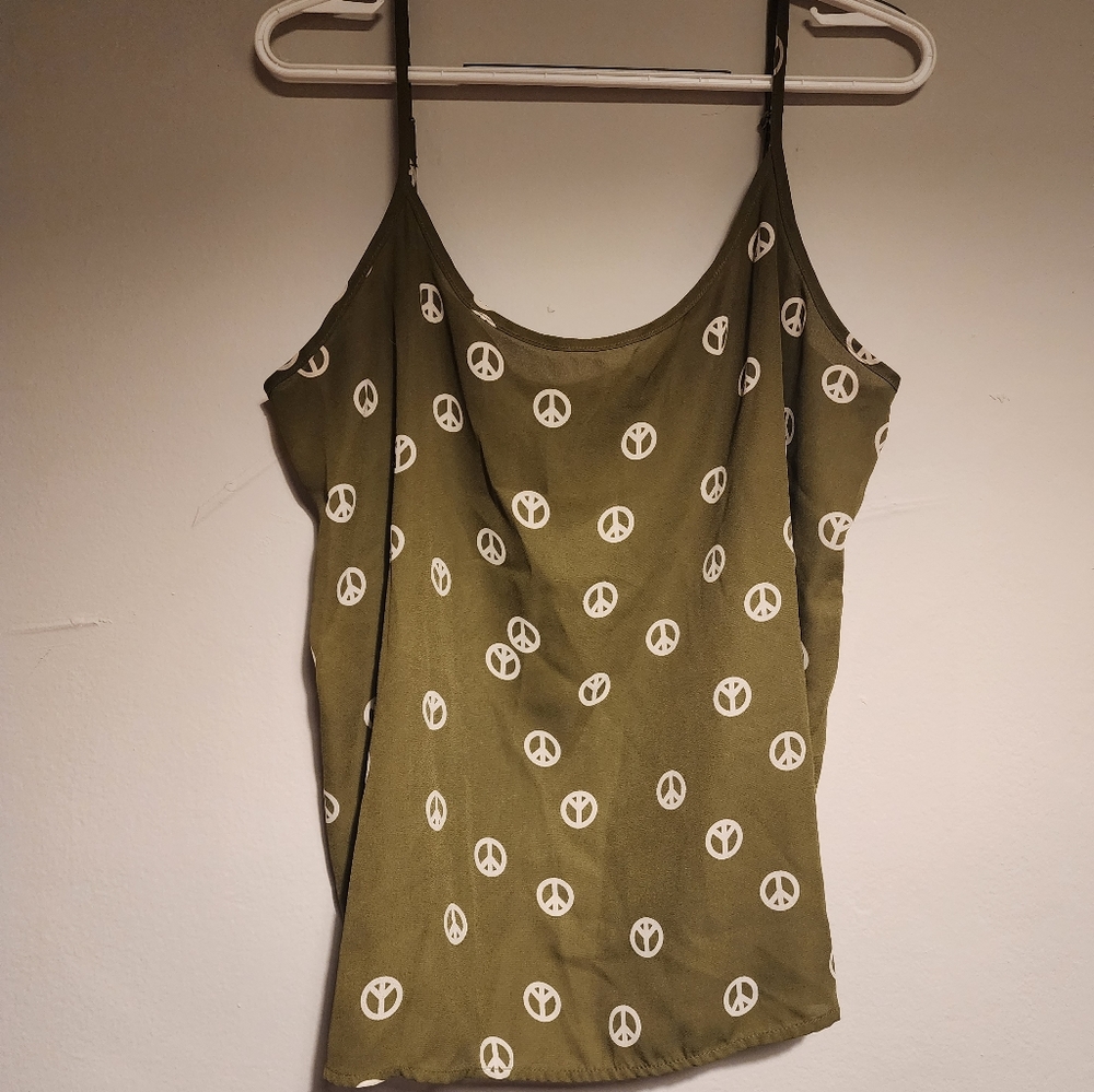 ModCloth XL cami, army Green with all over Peace print